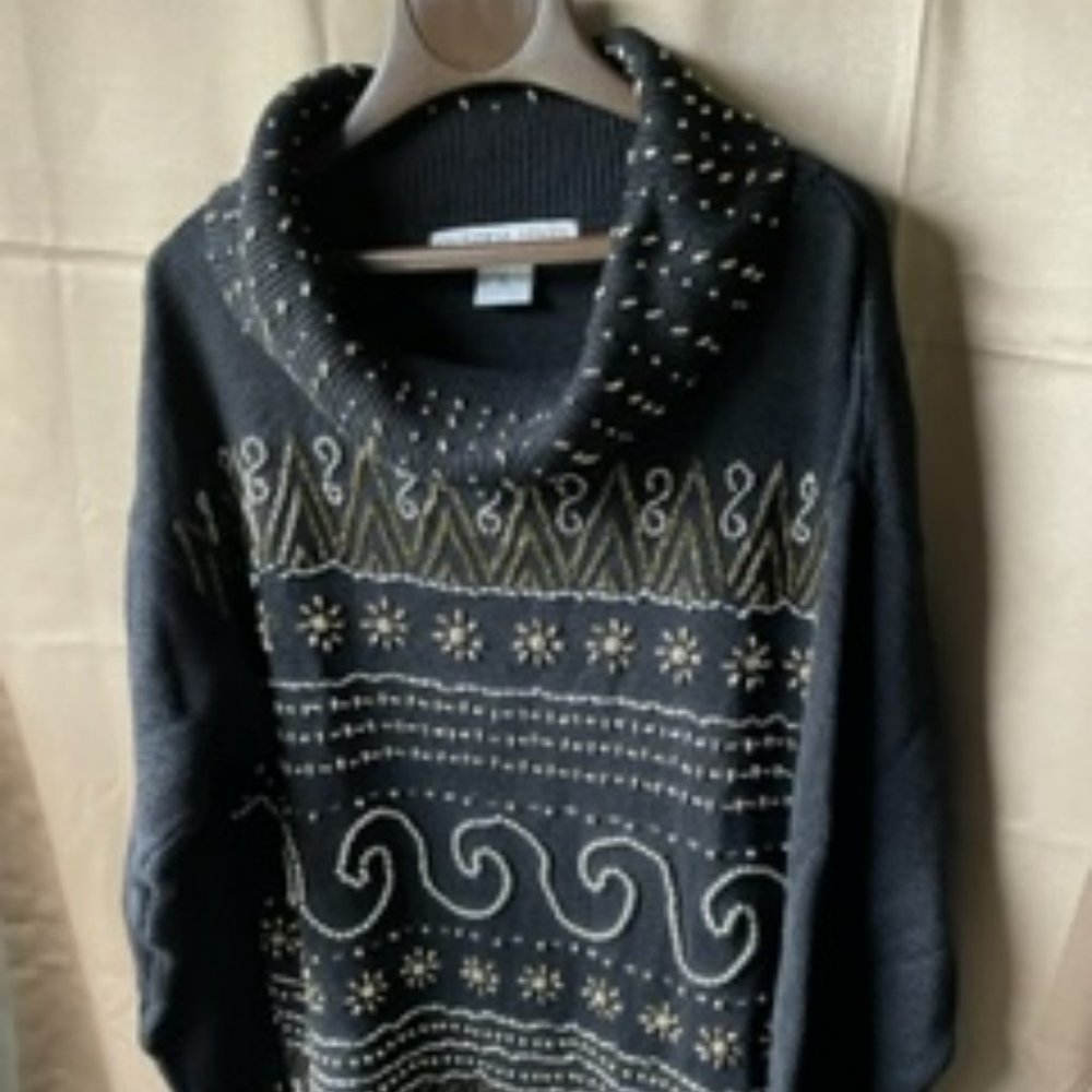 Victoria Jones Beaded Cowl Neck Sweater XL